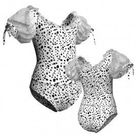 PSB: Lycra Pois - Strisce Bubble & Rete - Body danza in lycra stampata maniche a palloncino con inserto PSB2504
