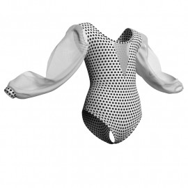 PSB: Lycra Pois - Strisce Bubble & Rete - Body danza in lycra stampata maniche lunghe con inserto PSB2633