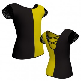 T-shirt & Top bicolore maniche aletta con inserto in pizzo o rete MLL216T