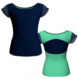 T-shirt & Top bicolore maniche aletta con inserto in pizzo o rete MLG211T