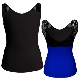 T-shirt & Top bicolore senza maniche con inserto in pizzo o rete MLG220