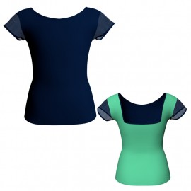 T-shirt & Top bicolore maniche aletta con inserto in pizzo o rete MLG231