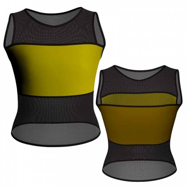 MLG: Lycra Davanti & Pizzo/Rete - T-shirt & Top bicolore senza maniche con inserto in pizzo o rete MLGM100
