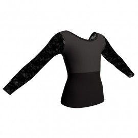 MLN: Lycra Sopra & Pizzo/Rete - T-shirt & Top bicolore maniche lunghe con inserto trasparente MLN228