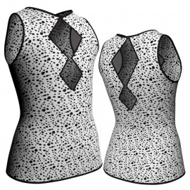 MSB: Lycra Pois & Rete - T-shirt & Top in lycra stampata senza maniche con inserto in rete trasparente MSB114