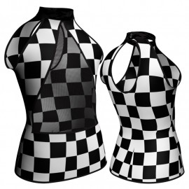 MSB: Lycra Pois & Rete - T-shirt & Top in lycra stampata senza maniche con inserto in rete trasparente MSB119SS