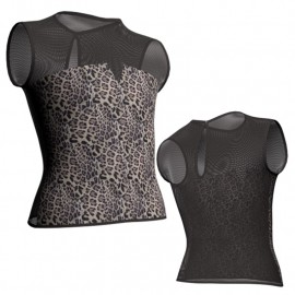 MSB: Lycra Pois & Rete - T-shirt & Top in lycra stampata senza maniche con inserto in rete trasparente MSB123