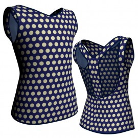 MSB: Lycra Pois & Rete - T-shirt & Top in lycra stampata senza maniche con inserto in rete trasparente MSB206