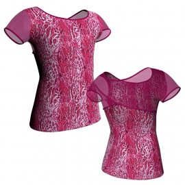 MSB: Lycra Pois & Rete - T-shirt & Top in lycra stampata manica corta con inserto in rete trasparente MSB208