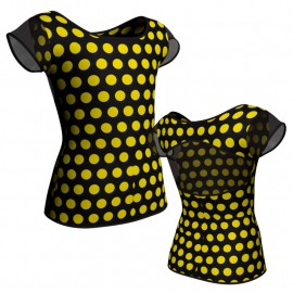 MSB: Lycra Pois & Rete - T-shirt & Top in lycra stampata maniche aletta con inserto in rete trasparente MSB211T