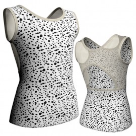 MSB: Lycra Pois & Rete - T-shirt & Top in lycra stampata senza maniche con inserto in rete trasparente MSB223