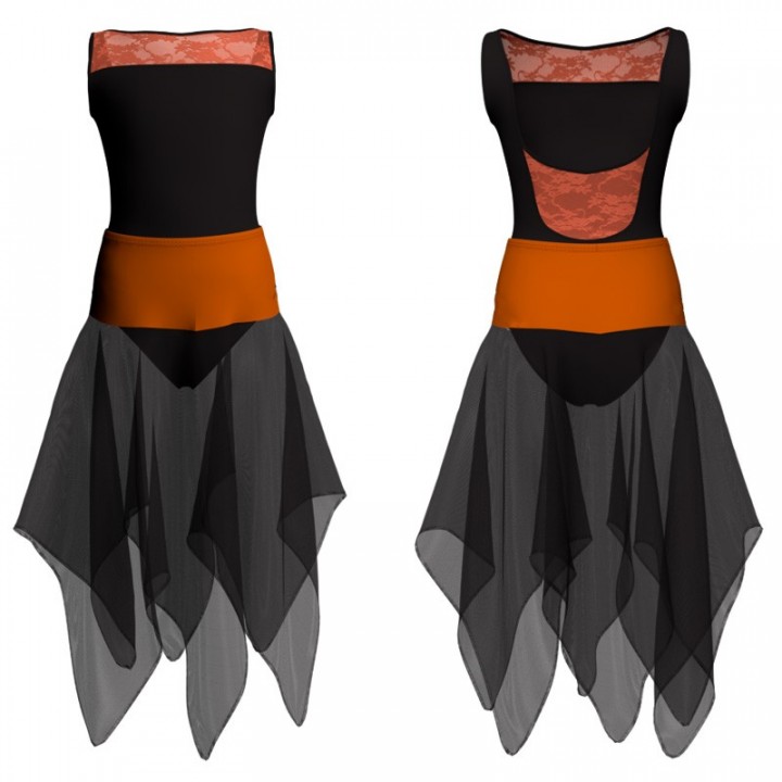 VEJ - Costume balletto bicolore senza maniche con inserto in rete o pizzo VEJ1002