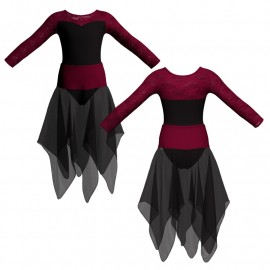 VEJ - Costume balletto bicolore maniche lunghe con inserto in rete o pizzo VEJ1019