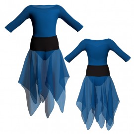 VEJ - Costume balletto bicolore maniche 3/4 con inserto in rete o pizzo VEJ105