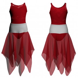 VEJ - Costume balletto bicolore senza maniche con inserto in rete o pizzo VEJ106