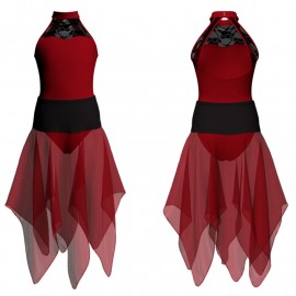 VEJ - Costume balletto bicolore senza maniche con inserto in rete o pizzo VEJ107