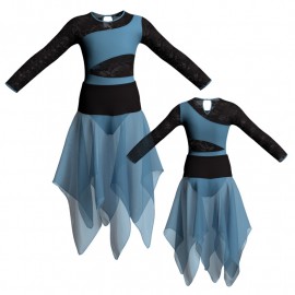 VEJ - Costume balletto bicolore maniche lunghe con inserto in rete o pizzo VEJ108