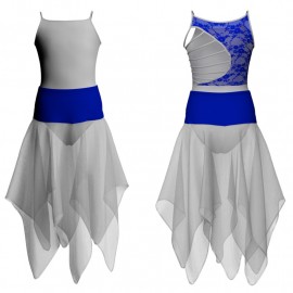 VEJ - Costume balletto bicolore bretelle con inserto in rete o pizzo VEJ109