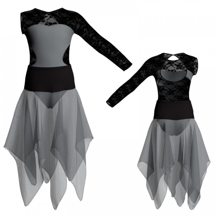 VEJ - Costume balletto bicolore Monospalla con inserto in rete o pizzo VEJ110SST