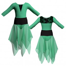 VEJ - Costume balletto bicolore maniche 3/4 con inserto in rete o pizzo VEJ116