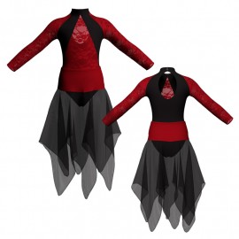 VEJ - Costume balletto bicolore maniche lunghe con inserto in rete o pizzo VEJ119