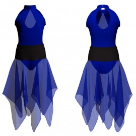 VEJ - Costume balletto bicolore senza maniche con inserto in rete o pizzo VEJ119SS