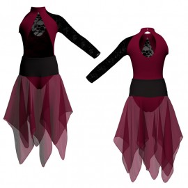 VEJ - Costume balletto bicolore Monospalla con inserto in rete o pizzo VEJ119SST