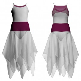 VEJ - Costume balletto bicolore bretelle con inserto in rete o pizzo VEJ129