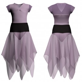 VEJ - Costume balletto bicolore maniche aletta con inserto in rete o pizzo VEJ122