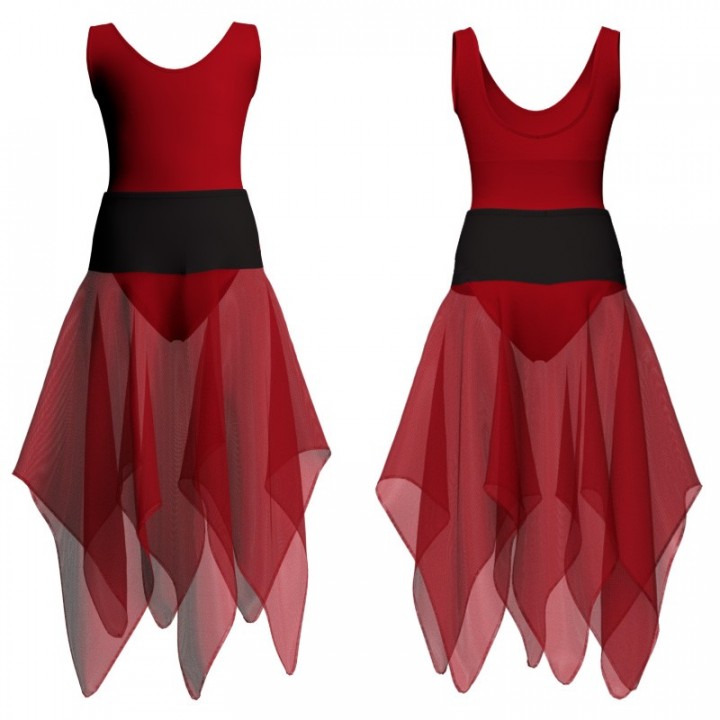 VEJ - Costume balletto bicolore senza maniche con inserto in rete o pizzo VEJ124