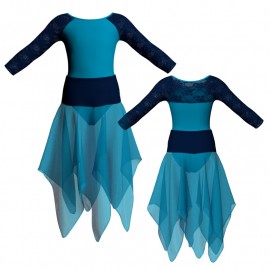 VEJ - Costume balletto bicolore maniche lunghe con inserto in rete o pizzo VEJ205