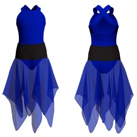 VEJ - Costume balletto bicolore bretelle con inserto in rete o pizzo VEJ232