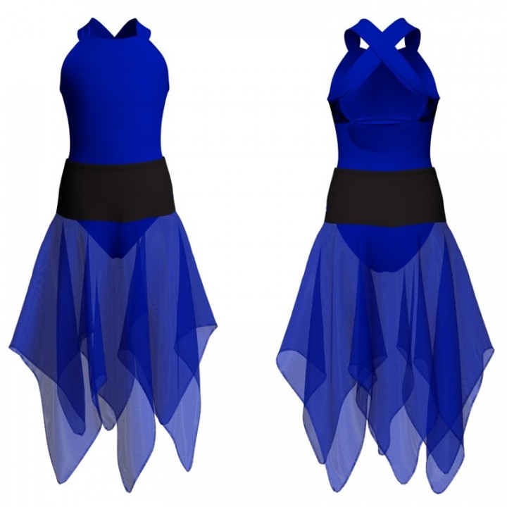 VEJ - Costume balletto bicolore bretelle con inserto in rete o pizzo VEJ232