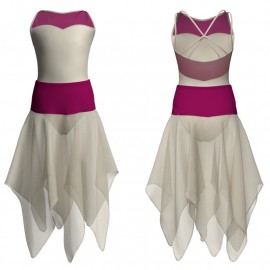 VEJ - Costume balletto bicolore bretelle con inserto in rete o pizzo VEJ234