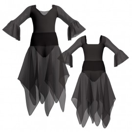VEJ - Costume balletto bicolore maniche lunghe con inserto in rete o pizzo VEJ2508