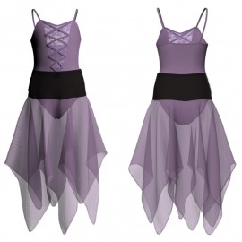 VEJ - Costume balletto bicolore bretelle con inserto in rete o pizzo VEJ2527