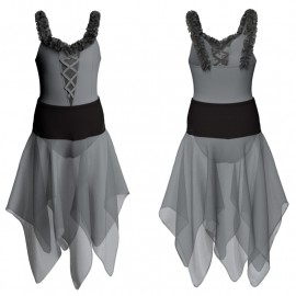 VEJ - Costume balletto bicolore bretelle con inserto in rete o pizzo VEJ2529