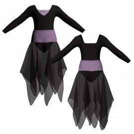 Costume balletto bicolore maniche lunghe con inserto in rete o pizzo VEJ2532