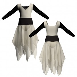 VEJ - Costume balletto bicolore maniche lunghe con inserto in rete o pizzo VEJ2532T