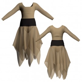 VEJ - Costume balletto bicolore maniche lunghe con inserto in rete o pizzo VEJ2537T