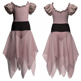 VEJ - Costume balletto bicolore maniche a palloncino con inserto in rete o pizzo VEJ2603