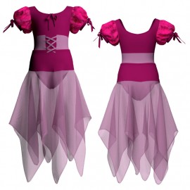 VEJ - Costume balletto bicolore maniche a palloncino in rete o pizzo VEJ2610