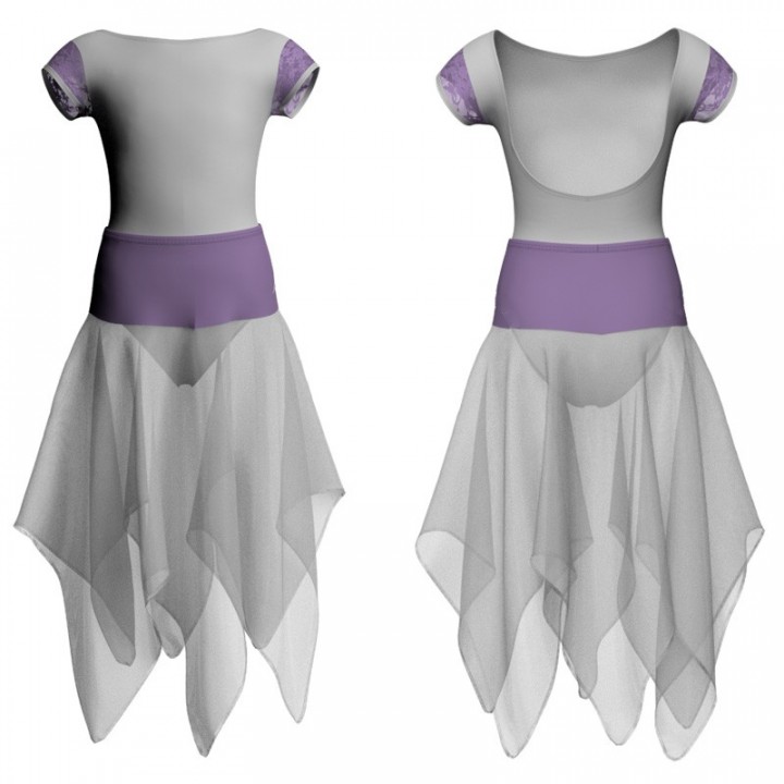 VEJ - Costume balletto bicolore maniche aletta con inserto in rete o pizzo VEJ3005T