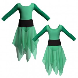 Costume balletto bicolore maniche lunghe con inserto in rete o pizzo VEJ405T