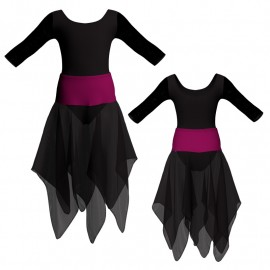 VEJ - Costume balletto bicolore maniche 3/4 con inserto in rete o pizzo VEJ406T