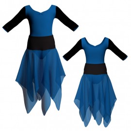 VEJ - Costume balletto bicolore maniche 3/4 con inserto in rete o pizzo VEJ452T