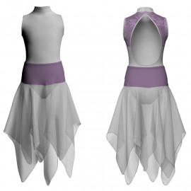 VEJ - Costume balletto bicolore senza maniche con inserto in rete o pizzo VEJ510T