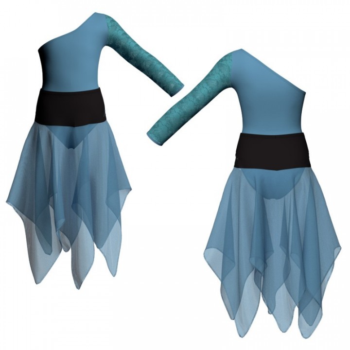 VEJ - Costume balletto bicolore senza maniche con inserto in rete o pizzo VEJ999T