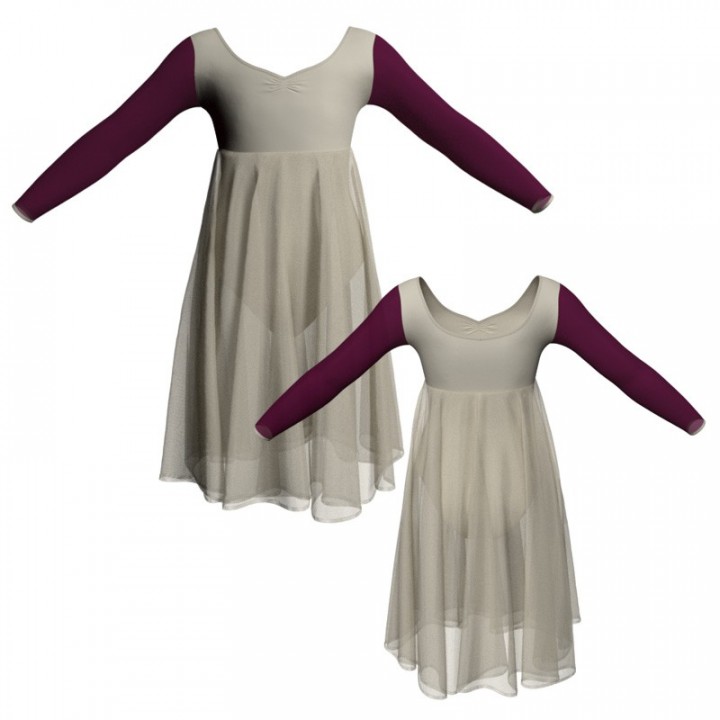 YUM - Costume balletto maniche lunghe con inserto in rete o pizzo YUM3004T