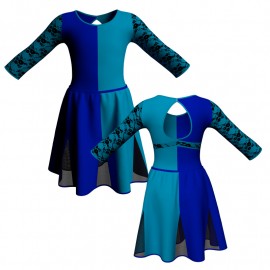 VEF: Lycra + Pannelli in Chiffon - Vestito danza bicolore maniche lunghe con inserto belen pro VEF102